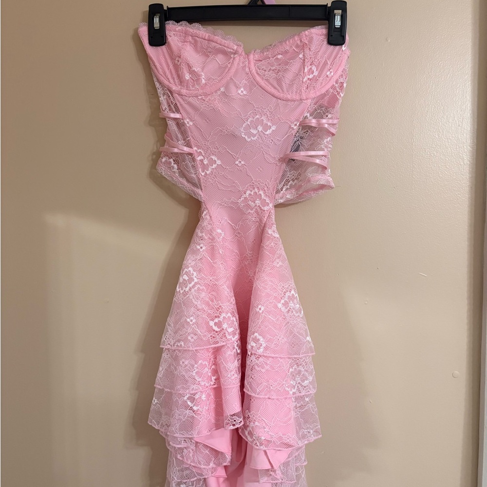 Pink Lace Strapless Dress